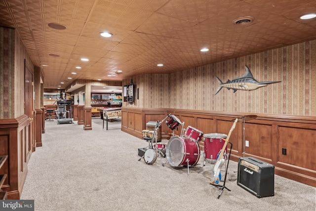 21 Robin Rd, Moorestown, NJ 08057 - game room featuring carpet flooring, wainscoting, recessed lighting, and bar