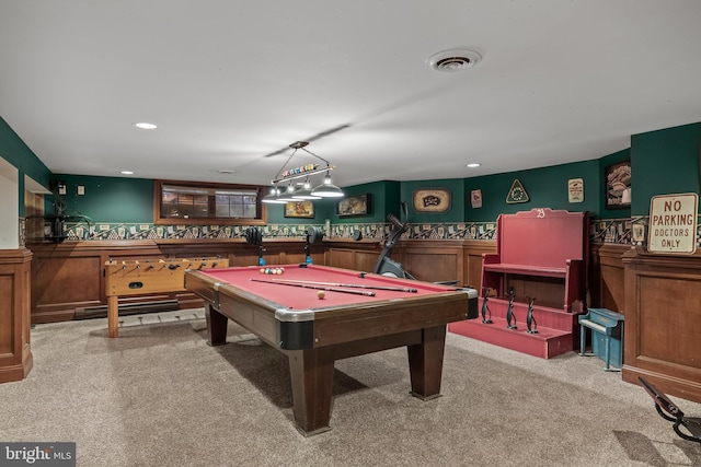 21 Robin Rd, Moorestown, NJ 08057 - game room featuring carpet floors, wainscoting, billiards, bar area, and recessed lighting