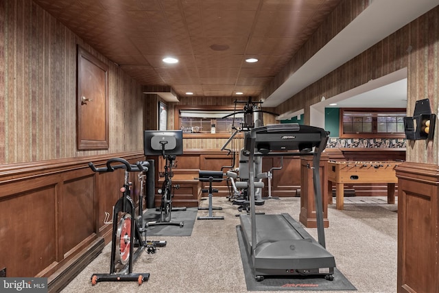 21 Robin Rd, Moorestown, NJ 08057 - exercise room with wooden walls, carpet flooring, and recessed lighting