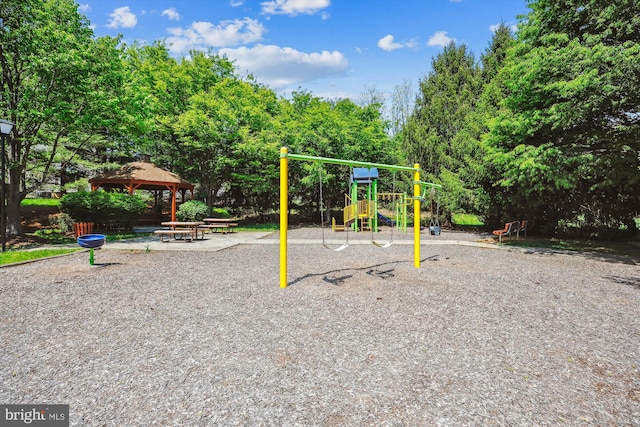 community play area with a gazebo