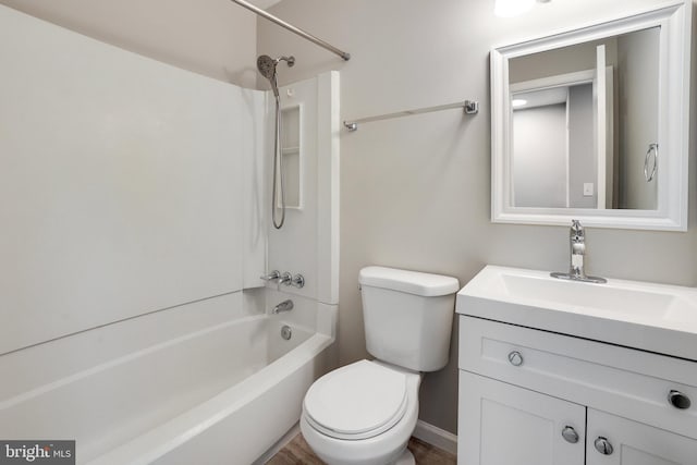 full bath with vanity, shower / bathtub combination, and toilet