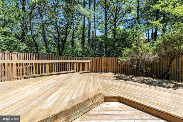 wooden terrace featuring a fenced backyard