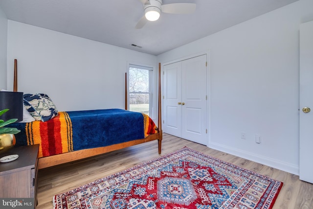 901 Riverside Ave, Grottoes, VA 24441 - bedroom featuring visible vents, baseboards, ceiling fan, and wood finished floors