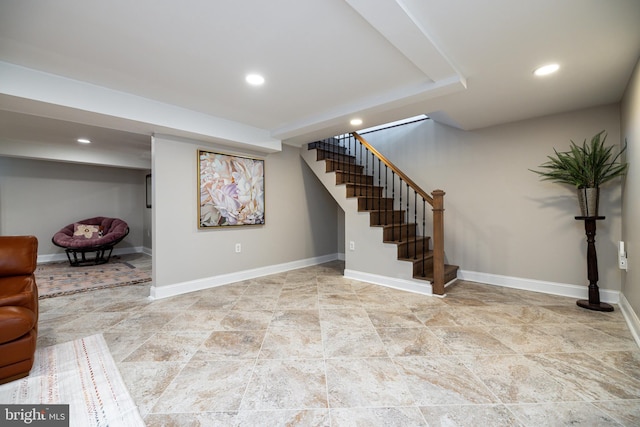 901 Riverside Ave, Grottoes, VA 24441 - finished below grade area featuring stone finish floor, baseboards, stairway, and recessed lighting