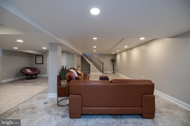 901 Riverside Ave, Grottoes, VA 24441 - living room with stairs, baseboards, and recessed lighting