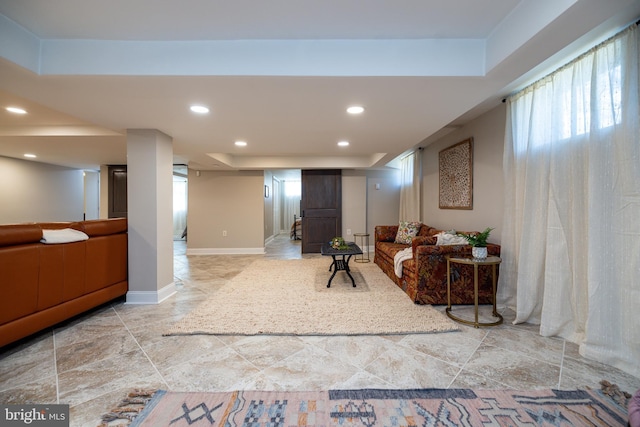 901 Riverside Ave, Grottoes, VA 24441 - living room with a raised ceiling, a healthy amount of sunlight, baseboards, and recessed lighting