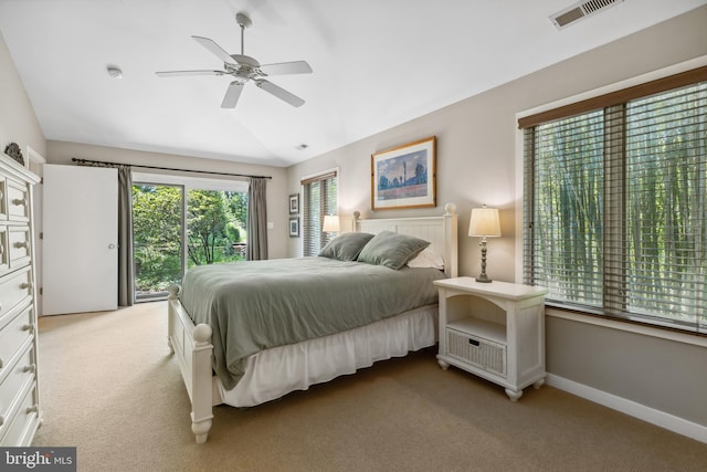 3 Steffen Point Hts, Annapolis, MD 21401 - bedroom featuring access to exterior, carpet floors, vaulted ceiling, and ceiling fan
