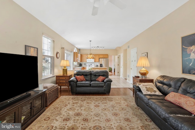 822 Rhinehart Ln, Phoenixville, PA 19460 - living area featuring light wood finished floors and ceiling fan