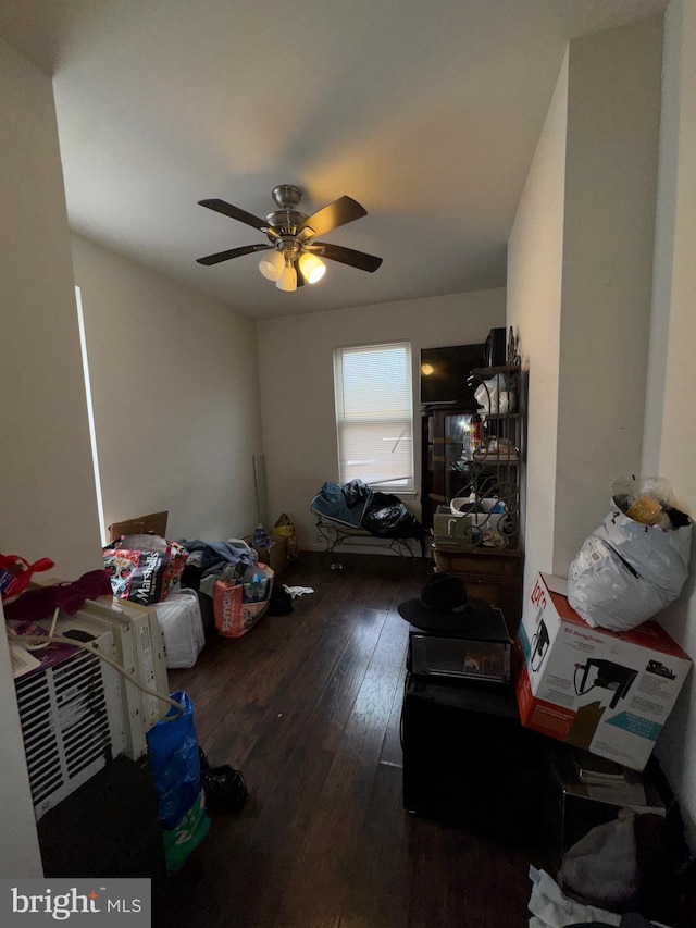 unfurnished living room with wood-type flooring and ceiling fan