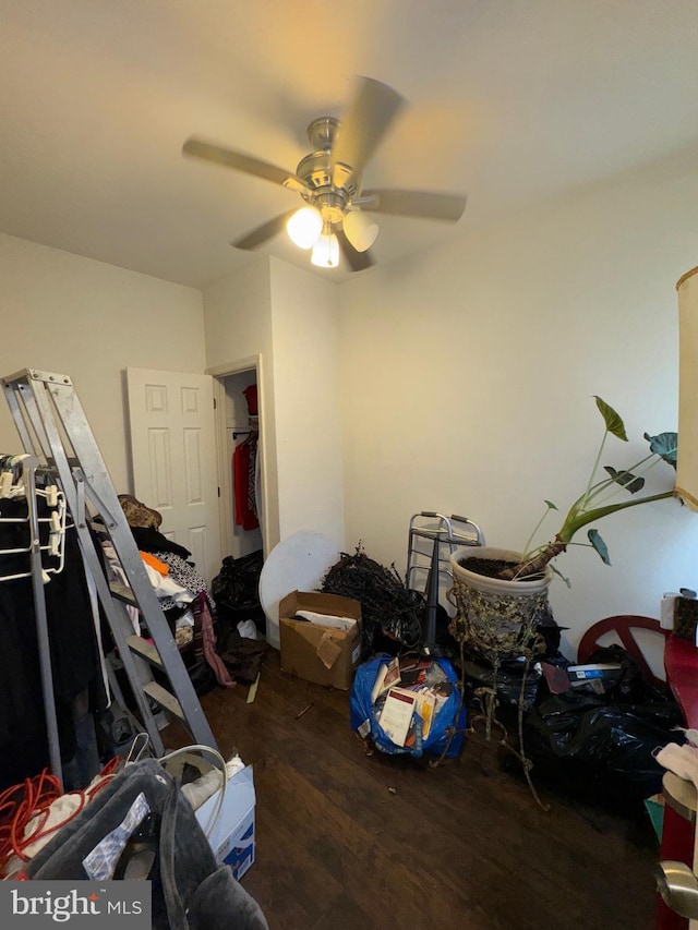 bedroom with ceiling fan and wood finished floors