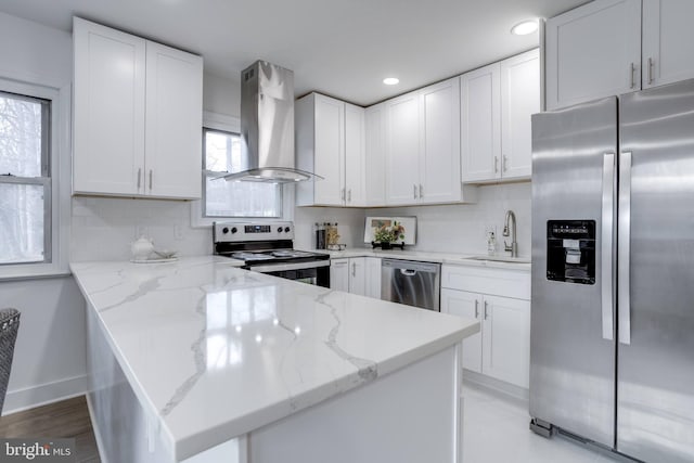 kitchen featuring appliances with stainless steel finishes, range hood, a sink, and backsplash