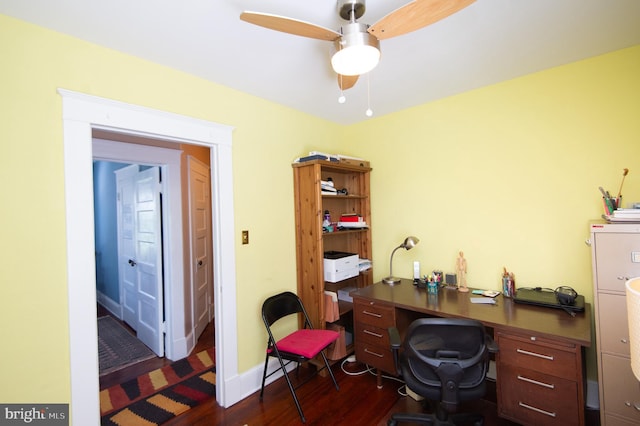 111 Somerset Ave, Cambridge, MD 21613 - office area with baseboards, ceiling fan, and dark wood-style floors