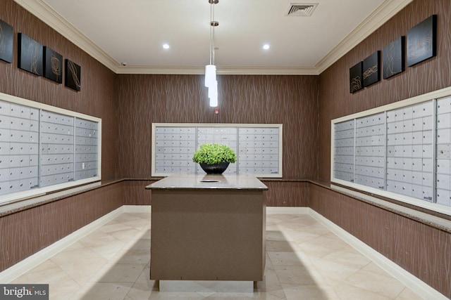 surrounding community with visible vents and mail area
