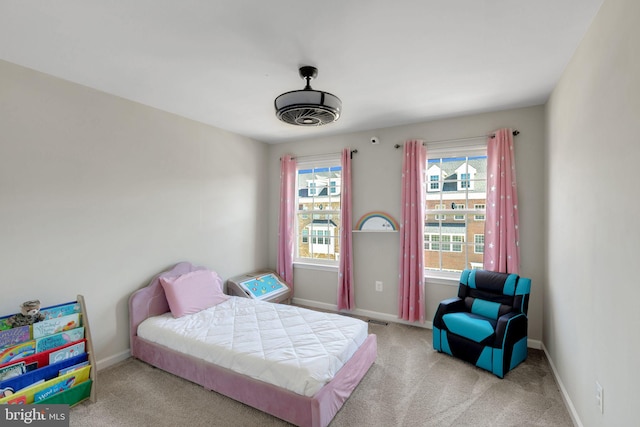 bedroom featuring visible vents, baseboards, and carpet floors