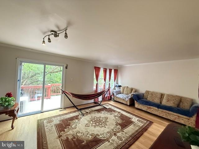 8659 Point Of Woods Dr, Manassas, VA 20110 - living room featuring crown molding and wood finished floors