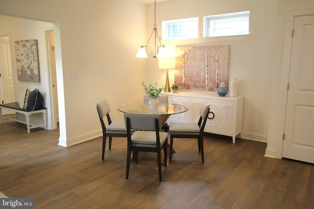 dining room featuring dark wood-style flooring and baseboards