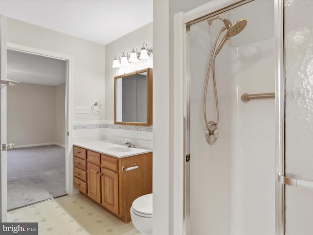 449 Fairview Cir, Woodstock, VA 22664 - full bathroom featuring vanity, tile patterned floors, a stall shower, and toilet