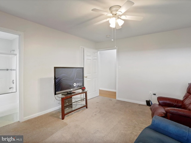 449 Fairview Cir, Woodstock, VA 22664 - carpeted living area with baseboards and ceiling fan