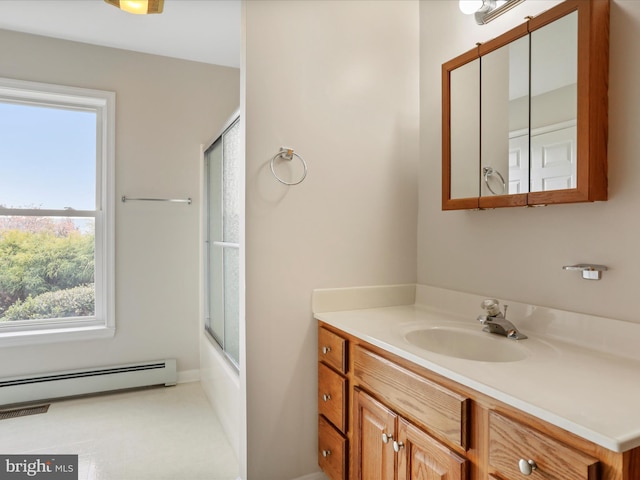 449 Fairview Cir, Woodstock, VA 22664 - full bathroom featuring baseboard heating, enclosed tub / shower combo, and vanity