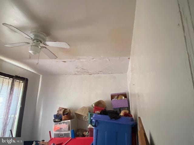 interior details featuring a ceiling fan