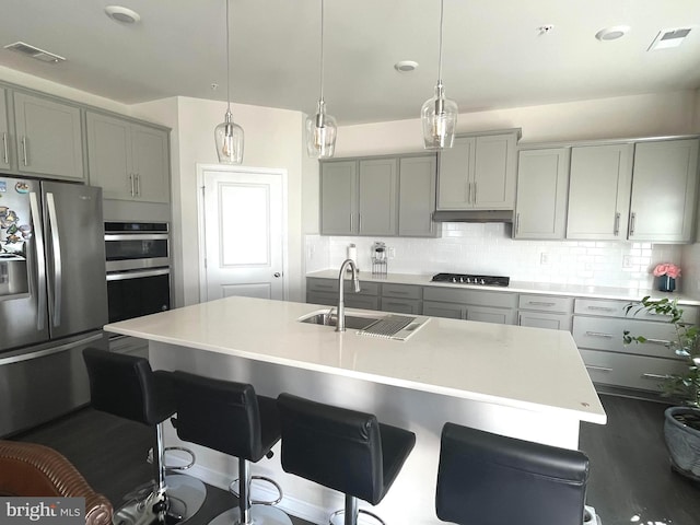 5740 Stone School Ln, Frederick, MD 21704 - kitchen featuring a sink, gray cabinetry, and stainless steel appliances