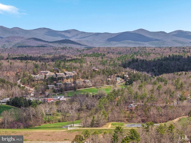 mountain view featuring a wooded view