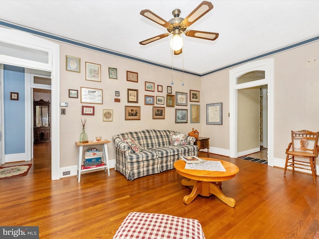 36 Fulton Ave, Walkersville, MD 21793 - living area featuring baseboards, ceiling fan, and wood finished floors