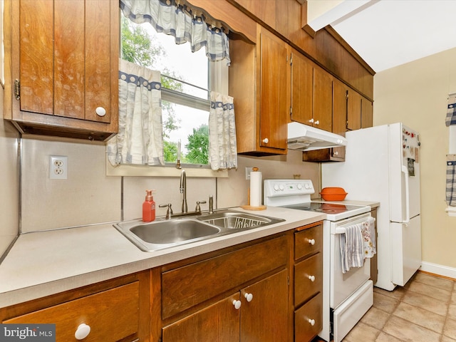 36 Fulton Ave, Walkersville, MD 21793 - kitchen featuring under cabinet range hood, a sink, light countertops, and electric range