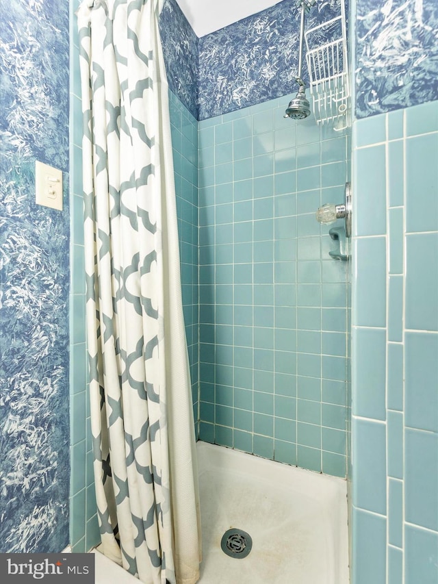 36 Fulton Ave, Walkersville, MD 21793 - bathroom with a stall shower and wallpapered walls