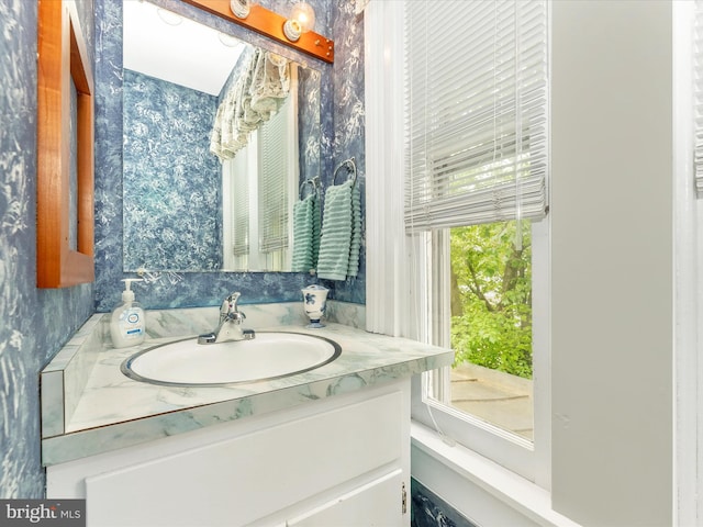 36 Fulton Ave, Walkersville, MD 21793 - bathroom with vanity and wallpapered walls
