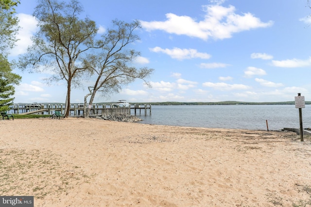 dock area with a water view