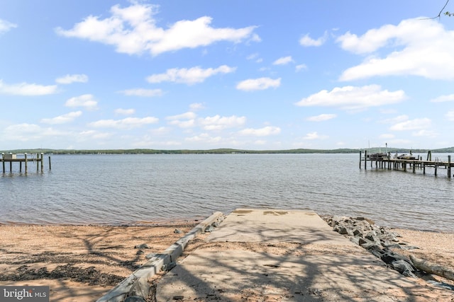view of dock with a water view