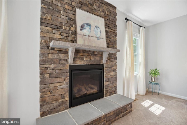 1230 Fairwood Dr, Huntingtown, MD 20639 - interior details with baseboards, carpet, and a fireplace