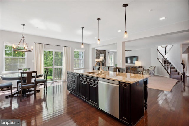 1230 Fairwood Dr, Huntingtown, MD 20639 - kitchen with open floor plan, a sink, dark wood-type flooring, and dishwasher