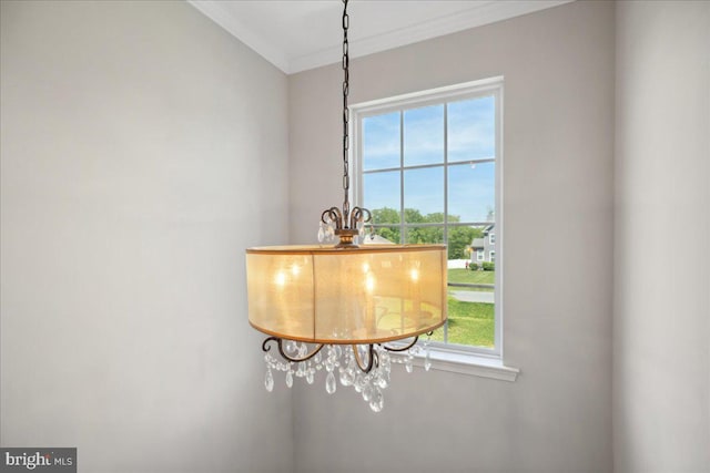 1230 Fairwood Dr, Huntingtown, MD 20639 - interior details featuring ornamental molding and a chandelier