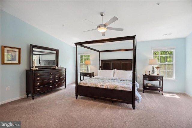 1230 Fairwood Dr, Huntingtown, MD 20639 - bedroom with baseboards, visible vents, lofted ceiling, and carpet