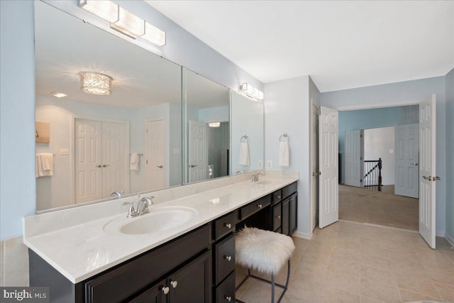 1230 Fairwood Dr, Huntingtown, MD 20639 - full bath featuring double vanity, baseboards, a sink, and tile patterned floors