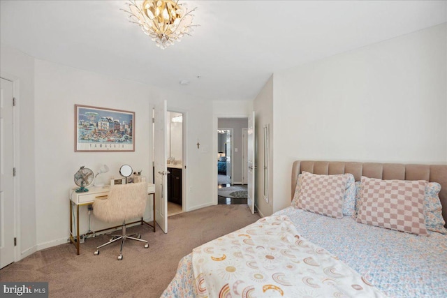 1230 Fairwood Dr, Huntingtown, MD 20639 - bedroom with an inviting chandelier, carpet flooring, and baseboards