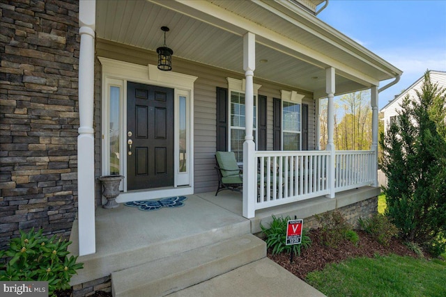 1230 Fairwood Dr, Huntingtown, MD 20639 - entrance to property featuring covered porch and stone siding