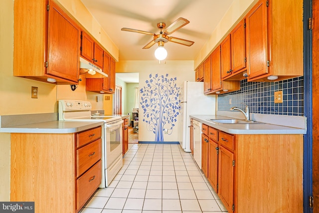 327 E Branch Rd, Sellersville, PA 18960 - kitchen featuring a sink, light countertops, a ceiling fan, and white appliances