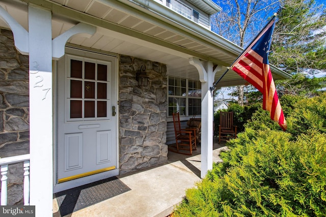 327 E Branch Rd, Sellersville, PA 18960 - view of exterior entry with stone siding and covered porch