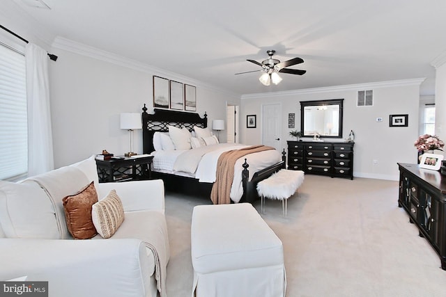 6704 Emporia Ct, Springfield, VA 22152 - bedroom featuring crown molding, light colored carpet, a ceiling fan, and baseboards