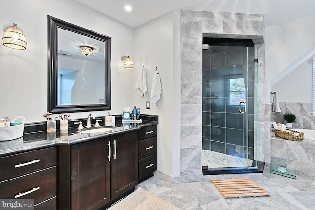 6704 Emporia Ct, Springfield, VA 22152 - full bathroom with a shower stall, vanity, and marble finish floors