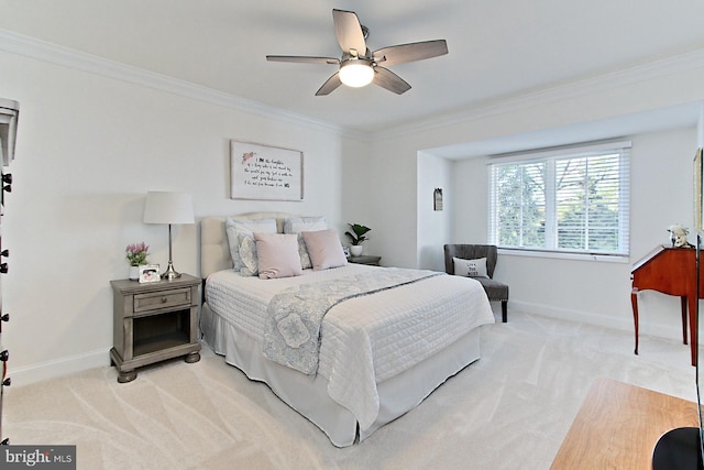 6704 Emporia Ct, Springfield, VA 22152 - bedroom with ornamental molding, light colored carpet, baseboards, and ceiling fan