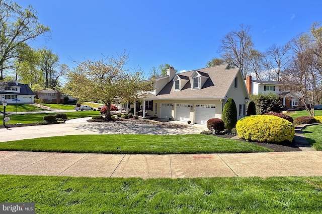 6704 Emporia Ct, Springfield, VA 22152 - view of front of property featuring concrete driveway, a front lawn, a chimney, and a residential view