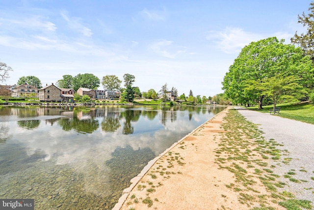 view of water feature with a residential view