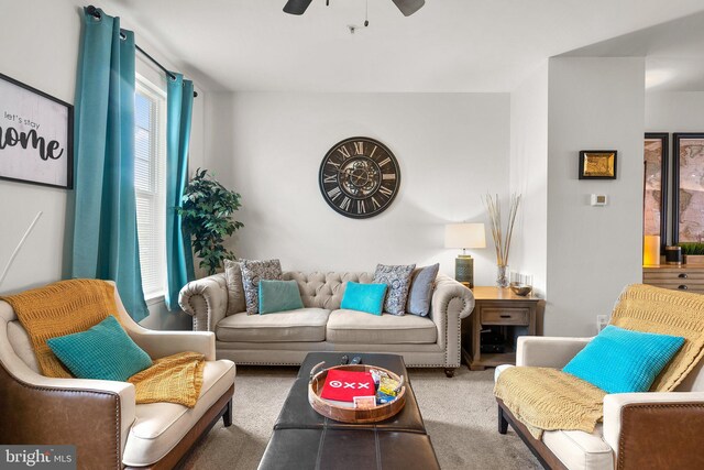 7204 Wood Trail Dr, Lanham, MD 20706 - living room with a ceiling fan and carpet