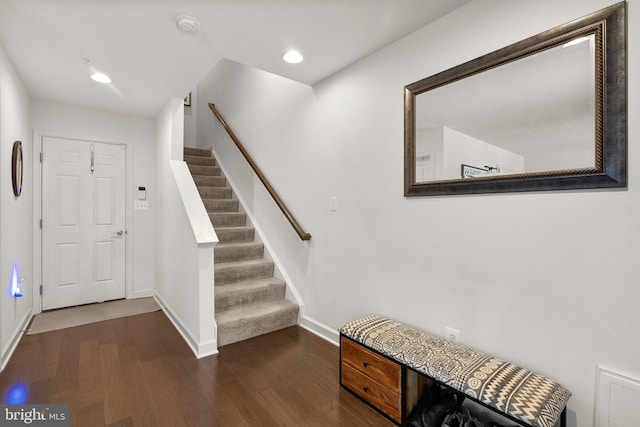 7204 Wood Trail Dr, Lanham, MD 20706 - foyer featuring wood finished floors, recessed lighting, baseboards, and stairs