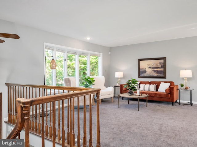 1161 Bacon Ridge Rd, Crownsville, MD 21032 - carpeted living room with ceiling fan and recessed lighting