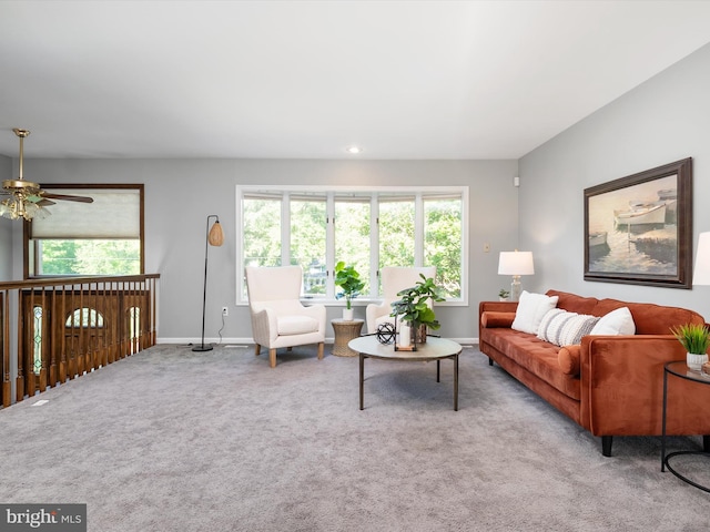 1161 Bacon Ridge Rd, Crownsville, MD 21032 - carpeted living room with a ceiling fan, healthy amount of natural light, and baseboards